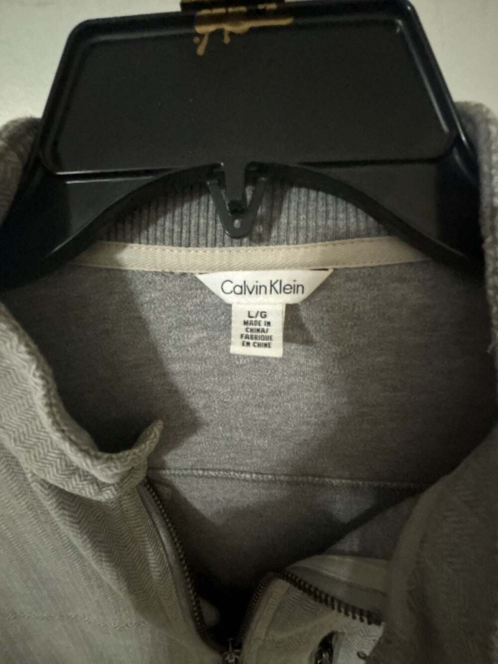 Calvin Klein Men's Gray Full Zip Herringbone Jacket Sweatshirt Size L